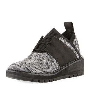 EILEEN FISHER EUC Wilson Black Gray Woven Platform Wedge Sneakers Shoes 6